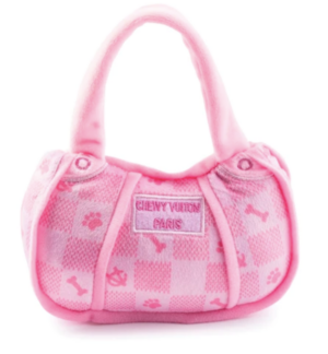 Pink Checker Chewy Vuiton Bag Dog Toy